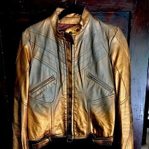 Roberto Cavalli Gold Leather Moto Jacket - image 1